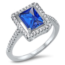 Load image into Gallery viewer, Sterling Silver Synthetic Blue Sapphire CZ RingAnd Face Height of 12 mm