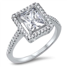 Load image into Gallery viewer, Sterling Silver Fancy Radiant Cut Clear Cz with Pave Halo Setting RingAnd Face Height of 12MM