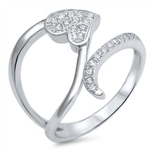 Load image into Gallery viewer, Sterling Silver Fancy Pave Heart Ring with Face Height of 16MM