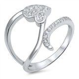 Sterling Silver Fancy Pave Heart Ring with Face Height of 16MM