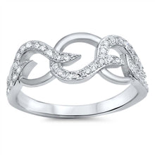 Load image into Gallery viewer, Sterling Silver Fancy Interlocking Ring Inlaid with Clear Cz StonesAnd Face Height of 7MM