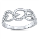 Sterling Silver Fancy Interlocking Ring Inlaid with Clear Cz StonesAnd Face Height of 7MM