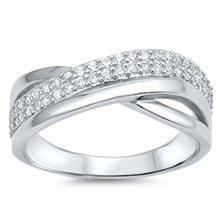 Load image into Gallery viewer, Sterling Silver Modish Overlap Thin Band Ring with Clear Cz AccentAnd Face Height of 7MM