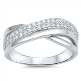 Sterling Silver Modish Overlap Thin Band Ring with Clear Cz AccentAnd Face Height of 7MM