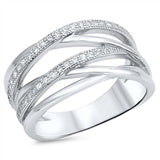 Sterling Silver Fancy Overlap Ring Embedded with Clear Cz StonesAnd Face Height of 10MM