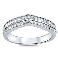 Load image into Gallery viewer, Sterling Silver Fancy Double Pave Chevron Band Ring with Face Height of 5MM