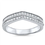 Sterling Silver Fancy Double Pave Chevron Band Ring with Face Height of 5MM