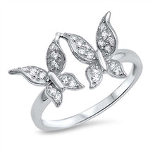 Load image into Gallery viewer, Sterling Silver Modish Two Pave Butterflies Ring with Face Height of 13MM