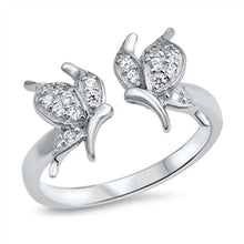 Load image into Gallery viewer, Sterling Silver Fancy Two Small Micro Pave Butterflies Open Ring with Face Height of 12MM