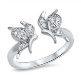 Sterling Silver Fancy Two Small Micro Pave Butterflies Open Ring with Face Height of 12MM