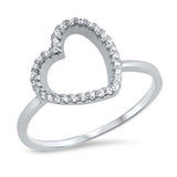 Sterling Silver Modish Micro Pave Open Heart Ring with Face Height of 13MM