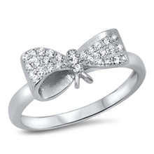 Load image into Gallery viewer, Sterling Silver Trendy Micro Pave Bow Ring with Face Height of 7MM