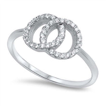 Load image into Gallery viewer, Sterling Silver Fancy Pave Clear Cz Interlocking Circles Ring with Face Height of 9MM