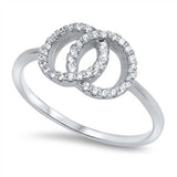 Sterling Silver Fancy Pave Clear Cz Interlocking Circles Ring with Face Height of 9MM