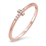 Sterling Silver Rose Gold Plated Stylish Pave Cross Band Ring with Face Height of 4MM