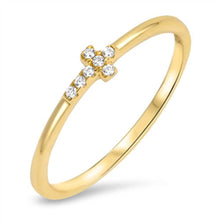 Load image into Gallery viewer, Sterling Silver Yellow Gold Plated Stylish Pave Cross Band Ring with Face Height of 4MM