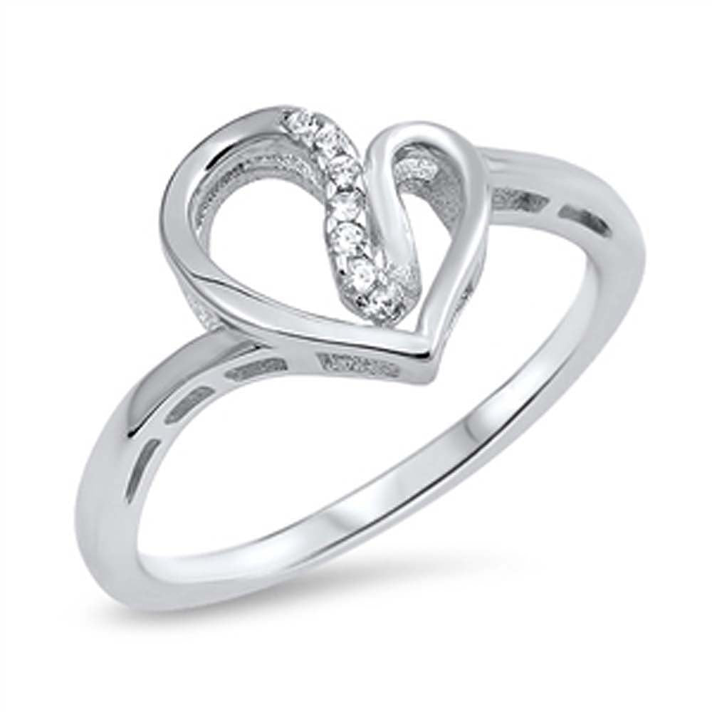 Sterling Silver Fancy Open Heart Ring with Clear Cz AccentAnd Face Height of 10MM