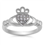 Sterling Silver Claddagh Shaped Clear CZ RingAnd Face Height10mm