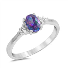 Load image into Gallery viewer, Sterling Silver Clear CZ Fancy Ring with a 4 Prong Set Oval Rainbow Topaz CZ in the CenterAnd Ring Face Height of 7MM