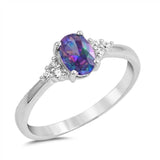 Sterling Silver Clear CZ Fancy Ring with a 4 Prong Set Oval Rainbow Topaz CZ in the CenterAnd Ring Face Height of 7MM