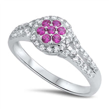 Load image into Gallery viewer, Sterling Silver Pink Cz Flower Ring Embedded with Clear Cz StonesAnd Face Height of 8MM