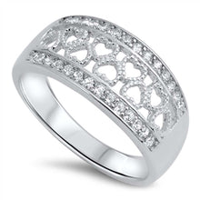 Load image into Gallery viewer, Sterling Silver Fancy Multi Pave Open Hearts Wide Band Ring with Face Height of 9MM