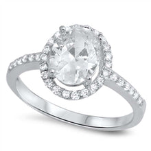 Load image into Gallery viewer, Sterling Silver Fancy Oval Cut Clear Cz with Pave Halo Setting RingAnd Face Height of 11MM