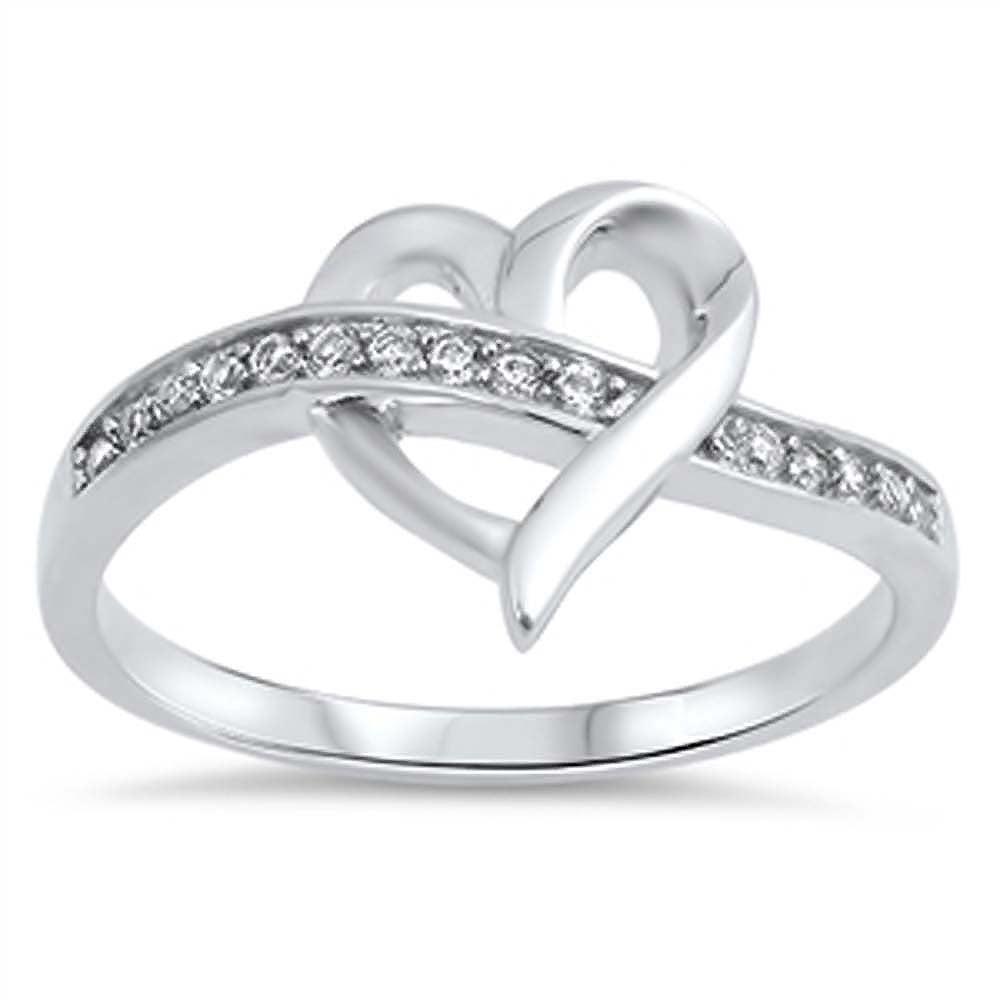 Sterling Silver Fancy Open Heart Ring with Lined Clear Cz StonesAnd Face Height of 11MM