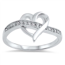 Load image into Gallery viewer, Sterling Silver Fancy Open Heart Ring with Lined Clear Cz StonesAnd Face Height of 11MM