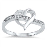 Sterling Silver Fancy Open Heart Ring with Lined Clear Cz StonesAnd Face Height of 11MM