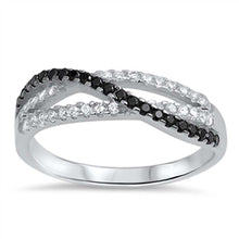 Load image into Gallery viewer, Sterling Silver Fancy Pave Clear and Black Cz Overlap Ring with Face Height of 5MM