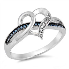Load image into Gallery viewer, Sterling Silver Trendy Heart Knot Ring with Clear Cz Accent and Lined Blue Sapphire Cz RingAnd Face Height of 12MM