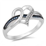 Sterling Silver Trendy Heart Knot Ring with Clear Cz Accent and Lined Blue Sapphire Cz RingAnd Face Height of 12MM