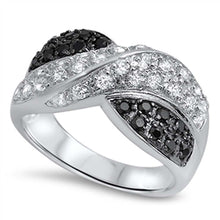 Load image into Gallery viewer, Sterling Silver Micro Pave Clear and Black Cz Overlap Ring with Face Height of 11MM