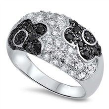 Load image into Gallery viewer, Sterling Silver Fancy Black Cz Flowers Design Micro Pave Band Ring with Face Height of 11MM