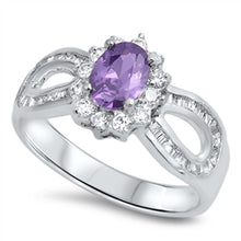 Load image into Gallery viewer, Sterling Silver Oval And Loop Shaped Amethyst And Clear CZ RingAnd Face Height 10mm