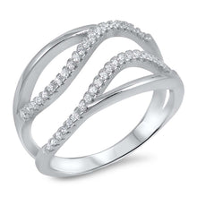 Load image into Gallery viewer, Sterling Silver Clear CZ Fancy Wavy Split Band Ring with Ring Face Height of 13MM