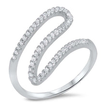 Load image into Gallery viewer, Sterling Silver Clear CZ Stylish Curving Wave Band Ring with Ring Face Height of 18MM