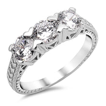 Load image into Gallery viewer, Sterling Silver Rope Design Fancy Ring with 3 Round Clear CZAnd Ring Face Height of 5MM