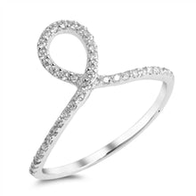 Load image into Gallery viewer, Sterling Silver Clear CZ Noose Shape Ring with Ring Face Height of 12MM