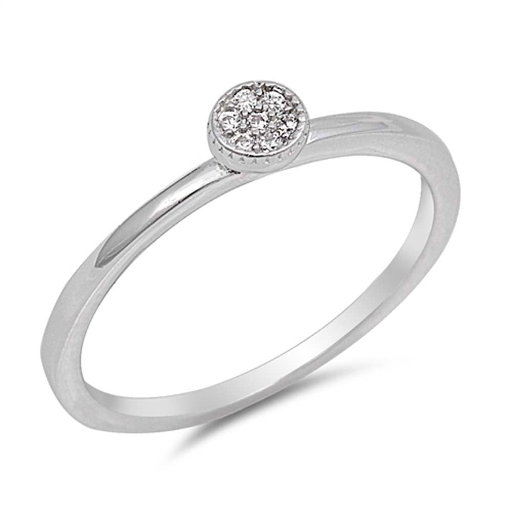 Sterling Silver Circle Shaped Clear CZ RingAnd Face Height 4mm