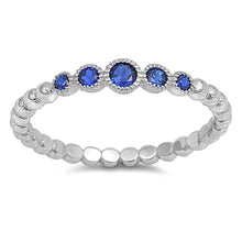 Load image into Gallery viewer, Sterling Silver Stylish Round Blue Sapphire CZ Bead Ring with Ring Face Height of 3MM