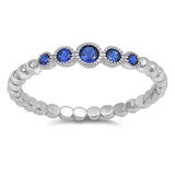 Sterling Silver Stylish Round Blue Sapphire CZ Bead Ring with Ring Face Height of 3MM