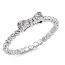 Load image into Gallery viewer, Sterling Silver Clear CZ Fancy Ribbon Bead Ring with Ring face Height of 4MM