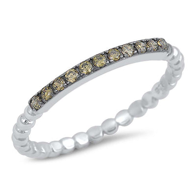 Sterling Silver Fancy Pave Set Peridot CZ Bead Band Stackable Ring with Ring Face Height of 2MM