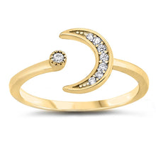 Load image into Gallery viewer, Sterling Silver Yellow Gold Plated Moon And Star Cubic Zirconia Ring