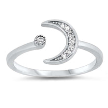 Load image into Gallery viewer, Sterling Silver Fashionable Moon Clear CZ Ring with Ring Face Height of 9MM