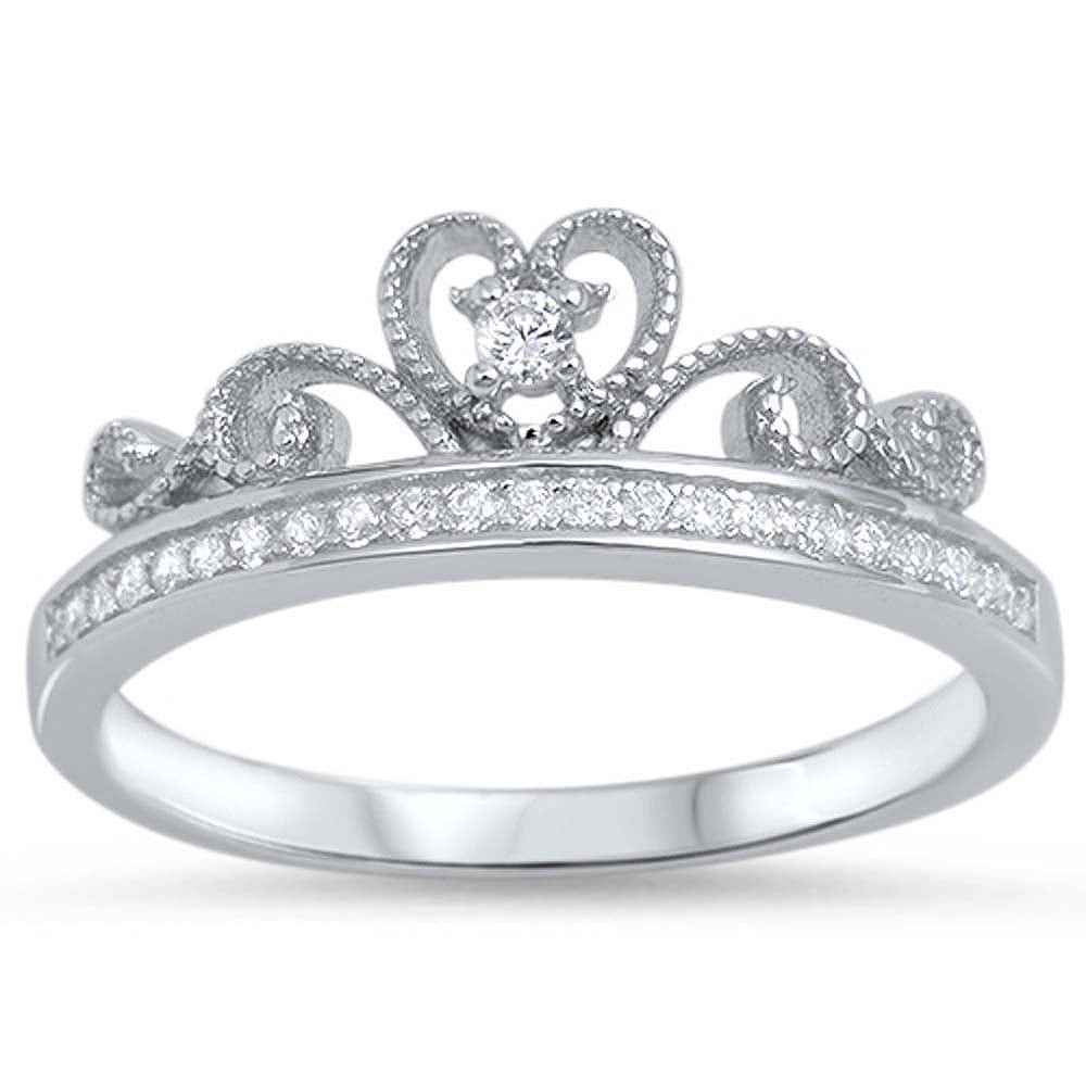 Sterling Silver Crown Shaped Clear CZ RingAnd Face Height 7mm