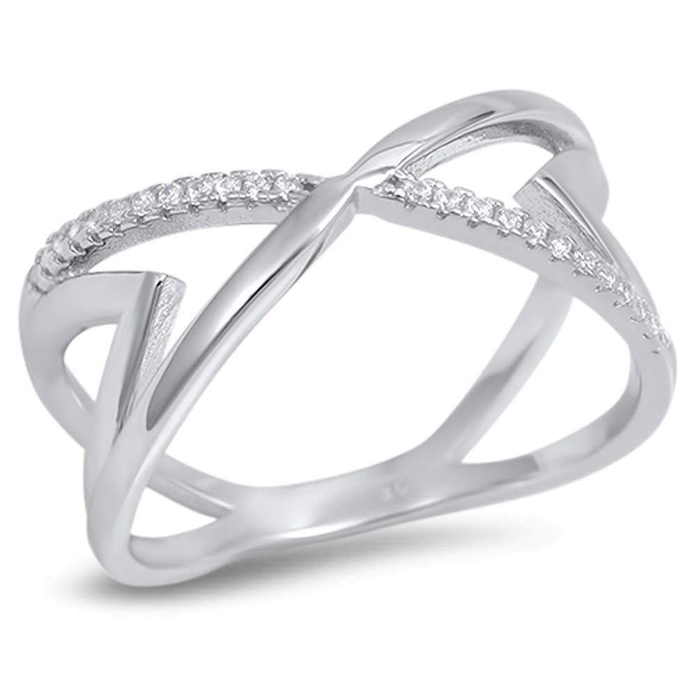 Sterling Silver Wave Infinity Shaped Clear CZ RingAnd Face Height 10mm