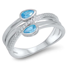 Load image into Gallery viewer, Sterling Silver Pear Shaped Aquamarine Color And Clear CZ RingAnd Face Height 10mm